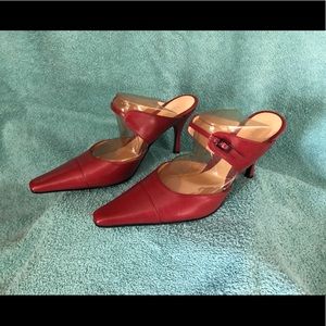 Dark red slide style heels